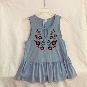 alya Blue Floral Embroidered Tank